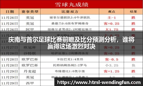 庆南与首尔足球比赛前瞻及比分预测分析，谁将赢得这场激烈对决
