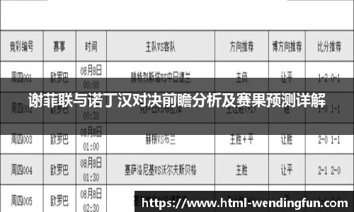 谢菲联与诺丁汉对决前瞻分析及赛果预测详解
